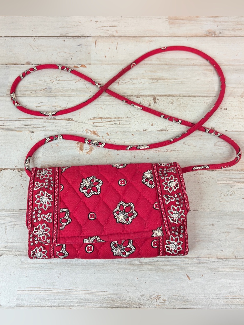 Vera Bradley Bandanna Red Cotton Quilted Shoulder Bag Purse